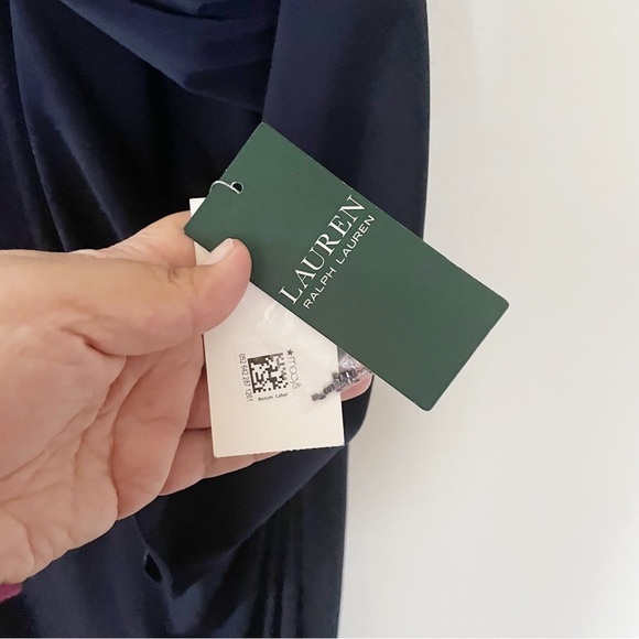 New. Lauren Ralph Lauren Beaded Cold-shoulder Gown In Navy Size 10 - Picture 8 of 11